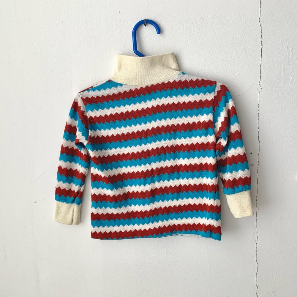 vintage tiny 70s zigzag turtleneck, brown & blue
